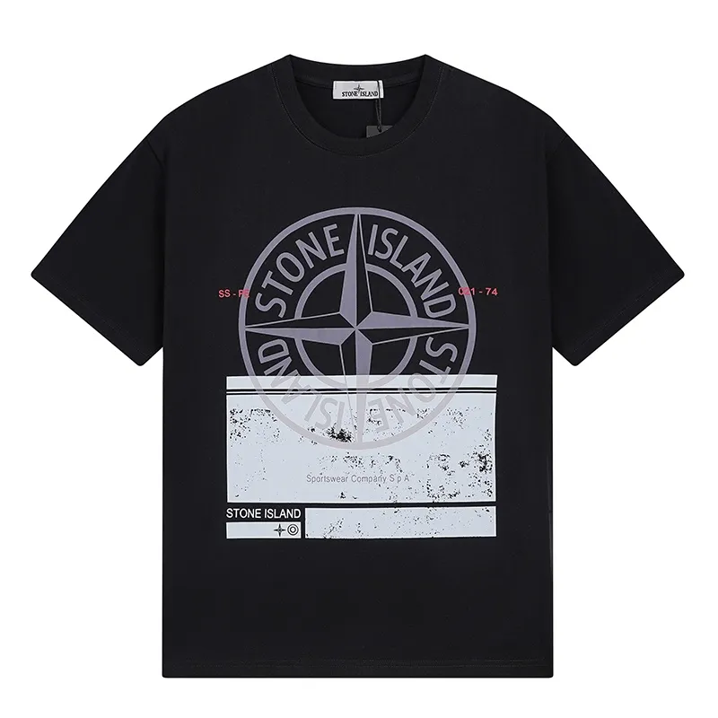 W666#P110💰 [Stone lsland/Stone Island Chest Destruction Big Compass Printed Short-Sleeved T-shirt] ⚠️[Original creation with high control of details] - Made of 230g combed cotton 32 count double yarn, soft and comfortable to the touch, sweat-absorbent and breathable. - Simple basic and versatile style, original single quality, the first choice for couples. - Made in a large factory, four needles and five threads on the shoulder, neat alignment, high quality workmanship. - Same style for men and women. Very versatile, one piece for everyone, details are clearly visible. Color: Black White Size: M L